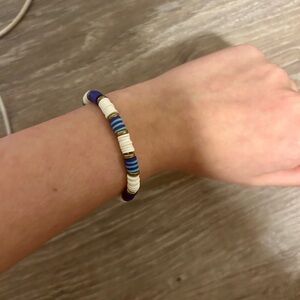 White and Blue Beaded Stretch Bracelet